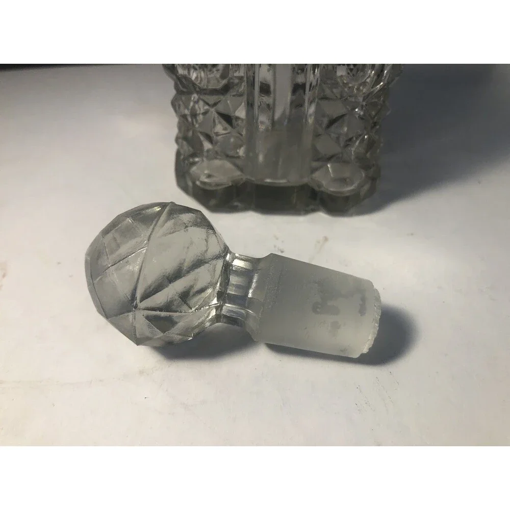 Vintage Diamond Cut Decanter Cologne Bottle Diamond Pattern Square